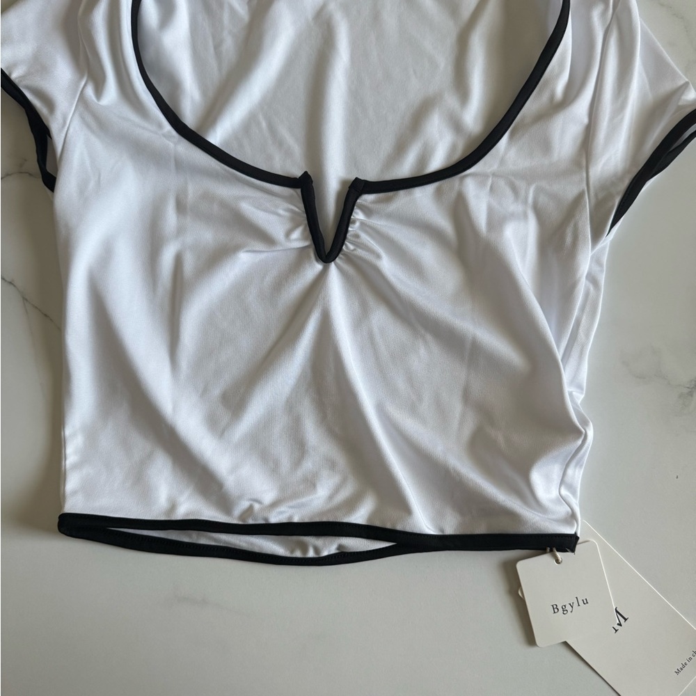 White and Gray Cap Sleeve Fitted Bodysuit